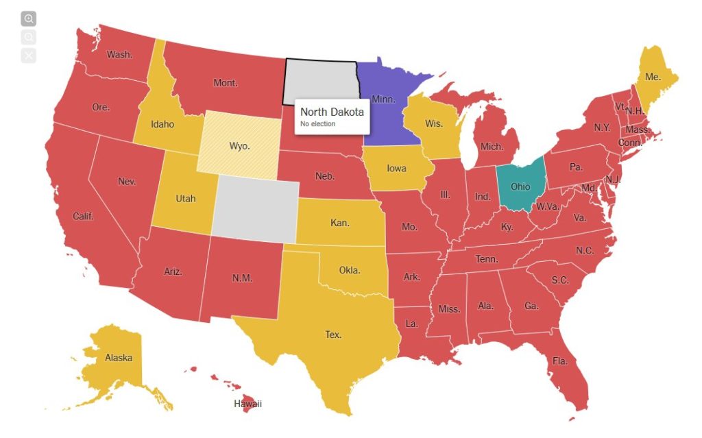 VS kaart voorverkiezingen